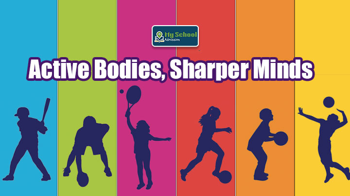 Children participating in school sports activities, including football and track events.