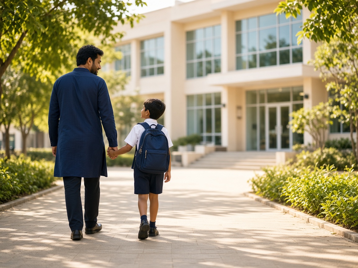 Parent and child walking to school